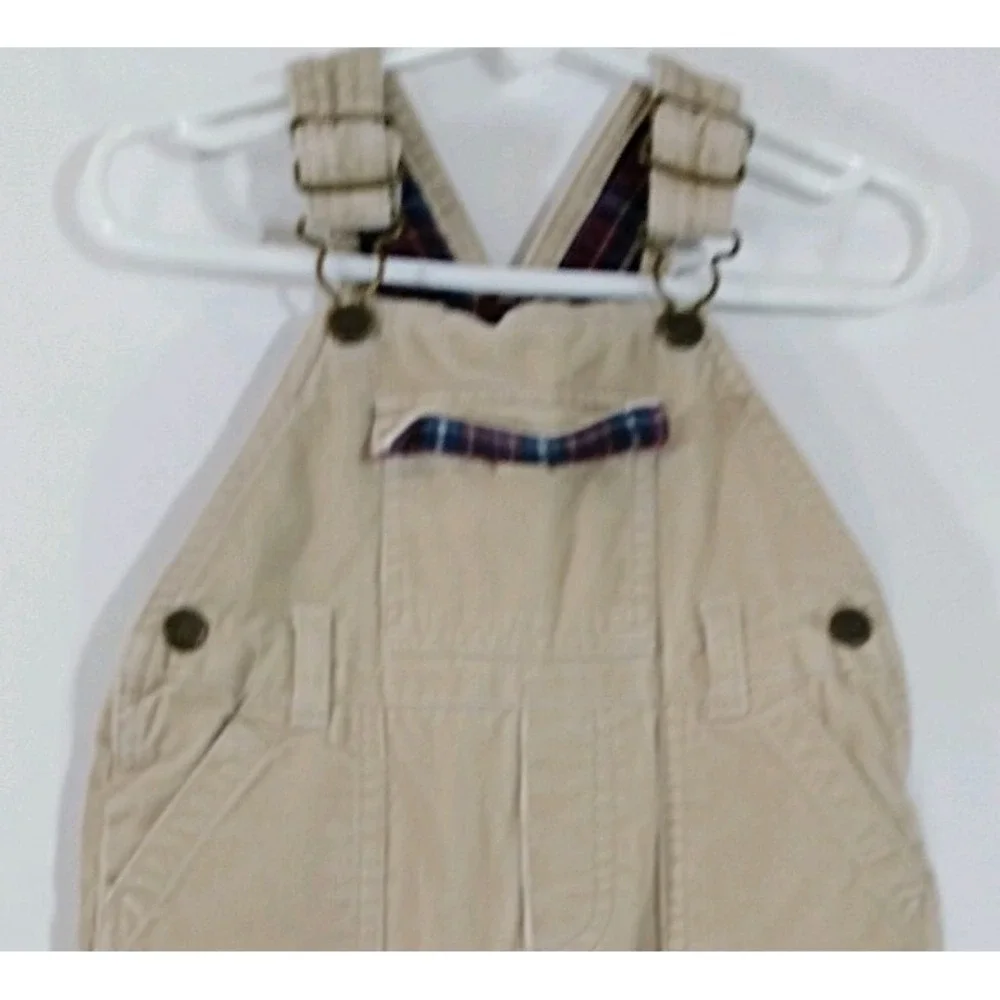 Osh Kosh Boys Flannel Lined Red Corduroy Overalls 12 Months Tan Vestbak Vintage